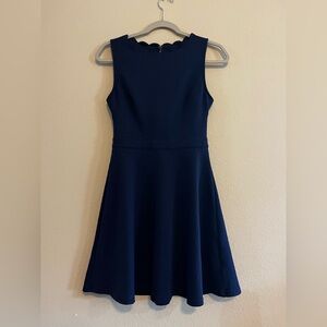 Mi Ami Navy Scalloped Necline- Textured Fabric Dress